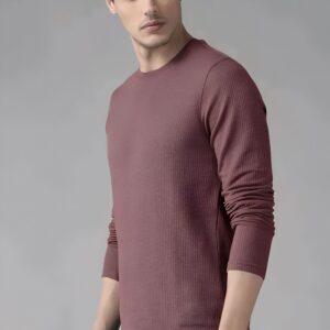 FIRST POSTION Men Round Neck Full Sleeve Cotton Blend Solid Regular Fit Tshirt