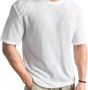Men's Popcorn Round Neck Cotton Blend Popcorn T-Shirt | White