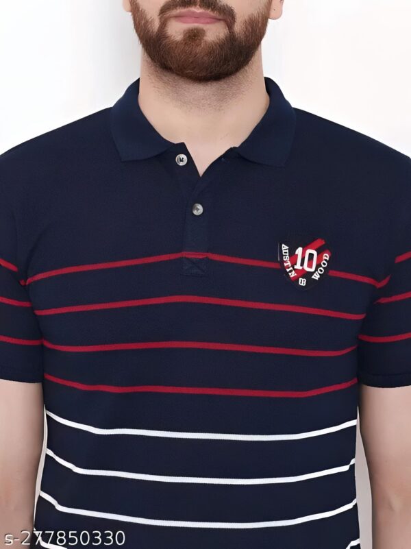 Austin Wood Men's Half Sleeves Polo Neck Striper T-shirt