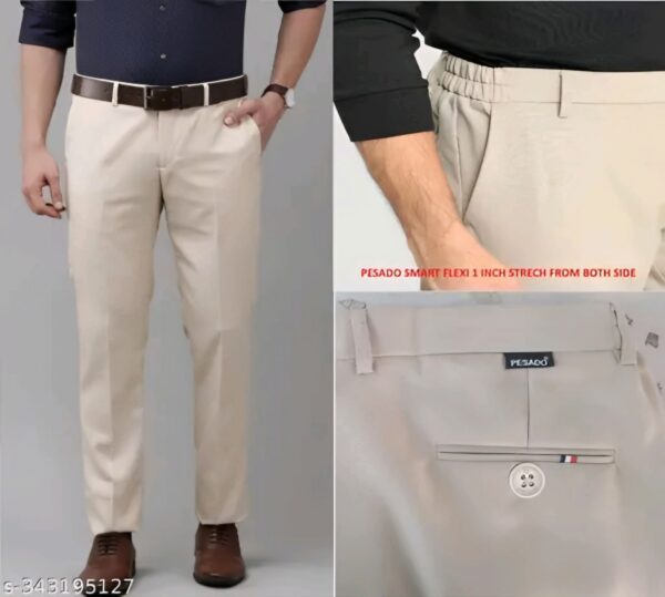 Pesado Men's SMART FLEXI Beige Formal Trousers Pants(ADJUSTABLE WAIST UPTO 2 INCH)