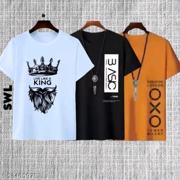 Multicolor Printed Poly Blend Tshirt I Casual I Fashion I Good Premium Quality Printed Tshirt Light Weight Fabric Tshirt (Pack of 3 Pcs)