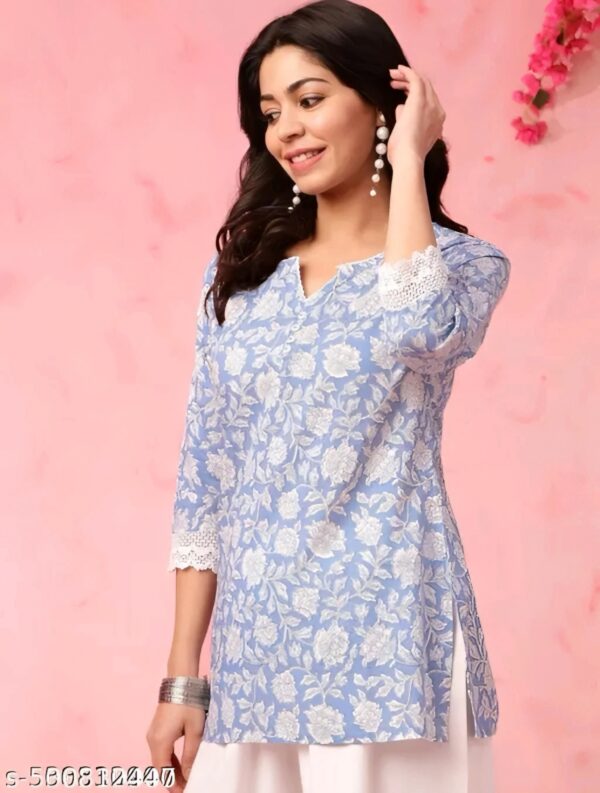 Vani Sky Blue Floral Print Short Top - Image 2