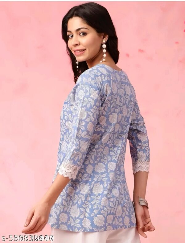 Vani Sky Blue Floral Print Short Top - Image 3