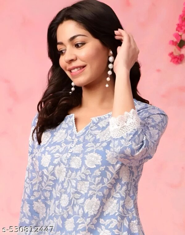 Vani Sky Blue Floral Print Short Top - Image 4