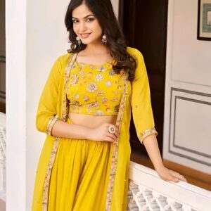 Embroidered Sleeveless Top & Palazzos With Shrug