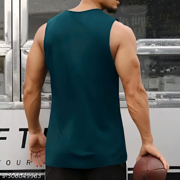 Men's Typography Slim Round Neck Sleeveless Teal T-shirts - Image 2