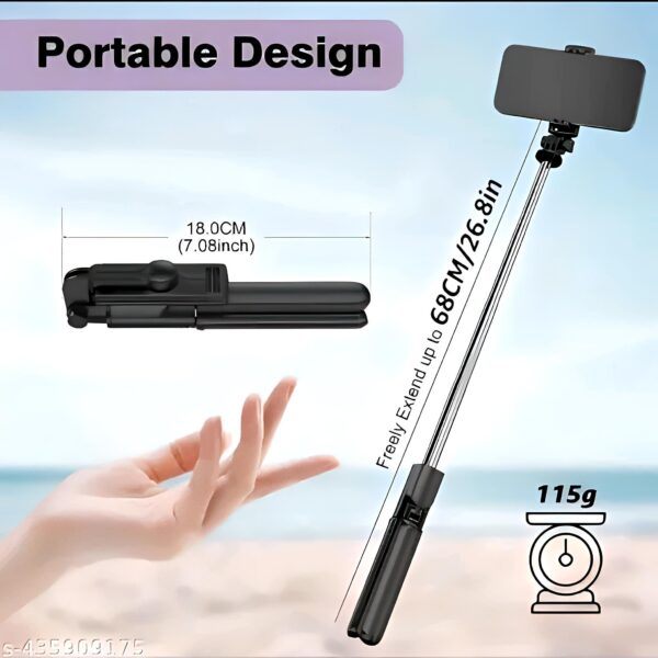 Wireless Bluetooth Foldable XT-02 (R1) 3-in-1 Selfie Stick Tripod Stand (Black) - Image 4