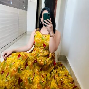 Yellow Anarkali Floral Printed Kurti Gown