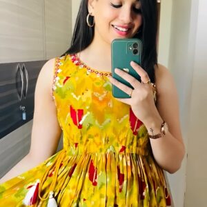 Yellow Anarkali Floral Printed Kurti Gown