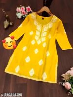Kajal Yellow Embroidery Short Top – New Stylish Daily & Party Wear Kurti