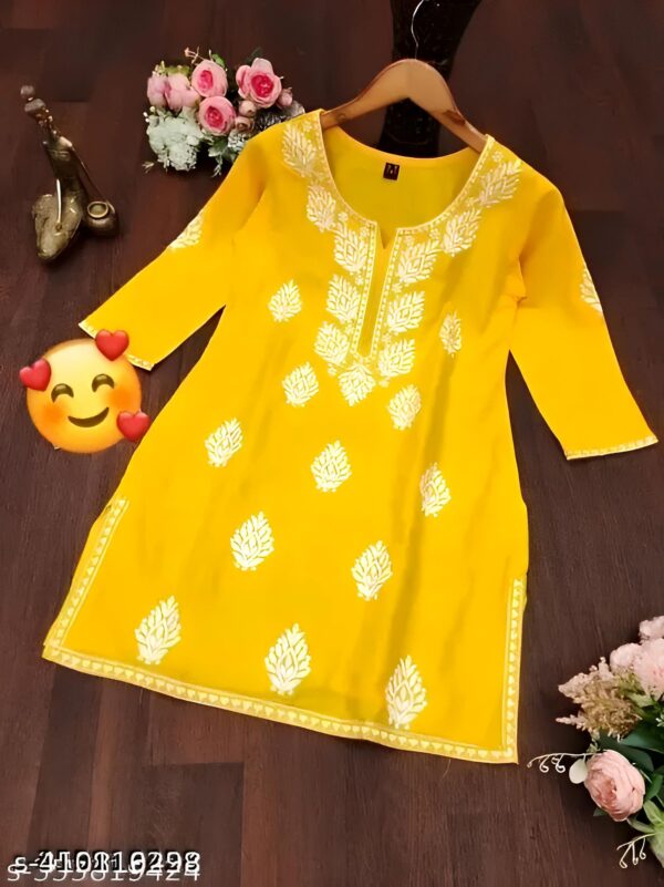 Kajal Yellow Embroidery Short Top – New Stylish Daily & Party Wear Kurti