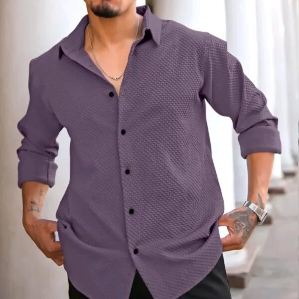 Men’s Stylish Full Sleeve Waffle Pattern Shirt in Popcorn Fabric with Cutaway Collar