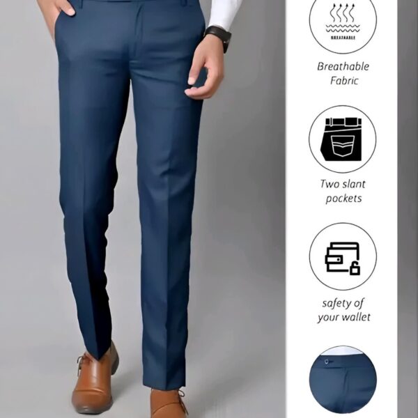 Men Airforceblue Regular Cotton Blend Formal Wear Trouser Pant/Office wear Pant/Men Regular Fit Pant