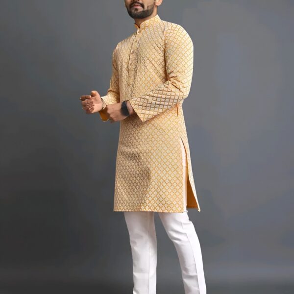 Men Chikankari Embroidery Cotton Rayon Straight Kurta