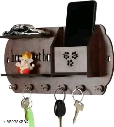 Key Holder for Home, Office | Mobile Stand with Pen Stand | 6 Stainless Steel Hooks