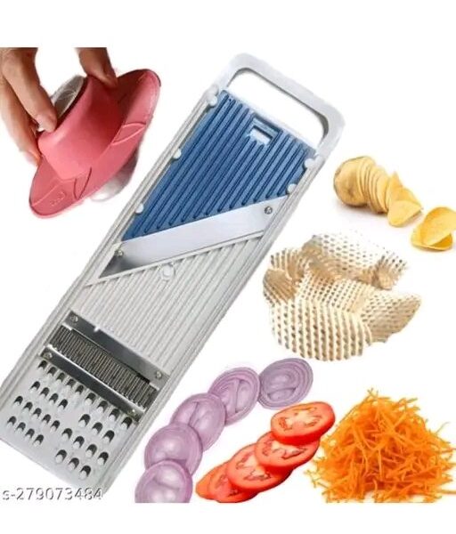 148 ROMINO Multifunctional Vegetable Cutter Chopper for Kitchen, Mandoline Slicer, Potato Chips Cutter, Spring Slicer, Onion Chopper with Stainless Steel Blades and Safety Holder